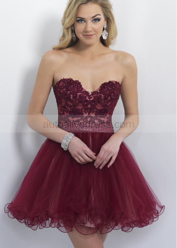 Lace Tulle Beaded Sweetheart Neckline Knee Length Prom Dress 